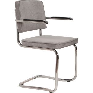Světle šedá manšestrová jídelní židle ZUIVER RIDGE KINK RIB s područkami  - Šířka60 cm- Hloubka 48 cm