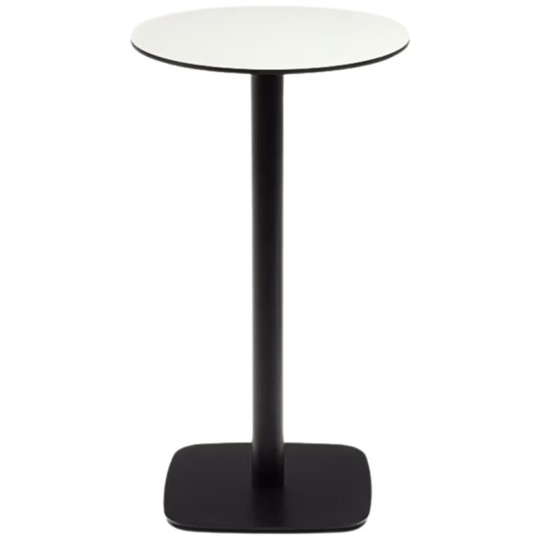 Bílý barový stůl Kave Home Dina 60 cm s černou podnoží  - Výška97 cm- Průměr 60 cm