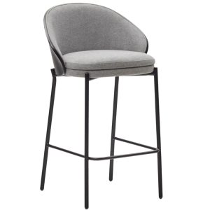 Šedá látková barová židle Kave Home Eamy s černým dřevěným opěradlem 65 cm  - Výška86 cm- Šířka 54 cm