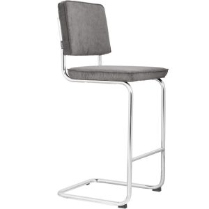 Šedá manšestrová barová židle ZUIVER RIDGE RIB 75 cm  - Výška113 cm- Šířka 48 cm