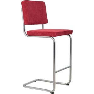 Červená manšestrová barová židle ZUIVER RIDGE KINK RIB 75 cm  - Výška113 cm- Šířka 48 cm