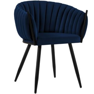 Královsky modrá sametová jídelní židle MICADONI Levin  - Výška79 cm- Šířka 53 cm