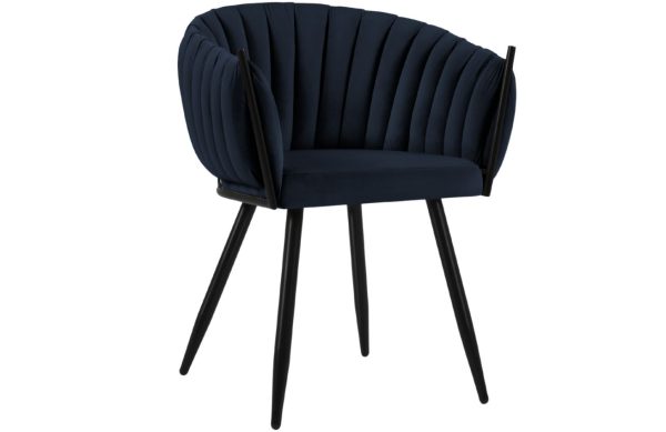 Modrá sametová jídelní židle MICADONI Levin  - Výška79 cm- Šířka 53 cm