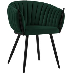 Lahvově zelená sametová jídelní židle MICADONI Levin  - Výška79 cm- Šířka 53 cm