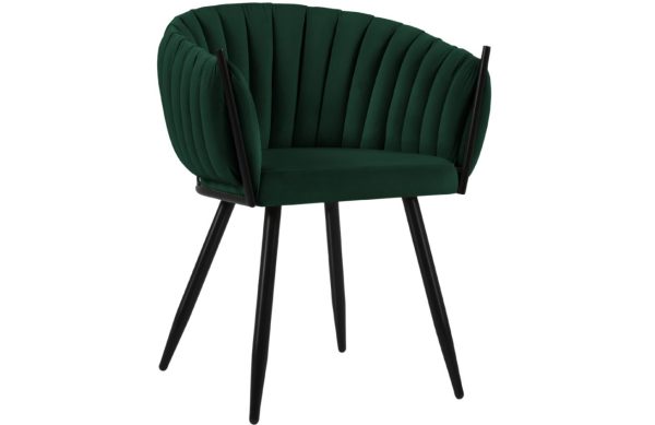 Lahvově zelená sametová jídelní židle MICADONI Levin  - Výška79 cm- Šířka 53 cm