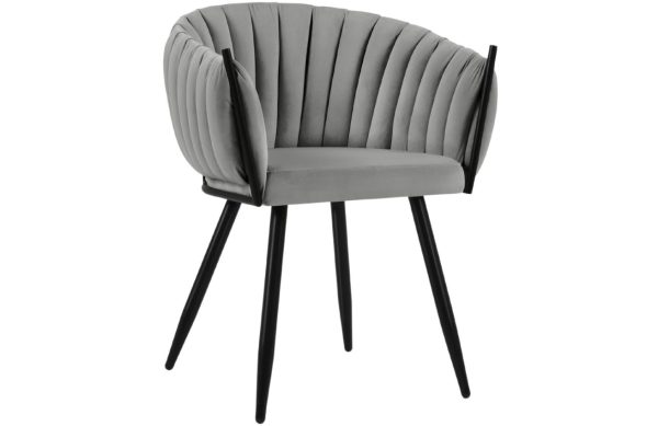 Světle šedá sametová jídelní židle MICADONI Levin  - Výška79 cm- Šířka 53 cm