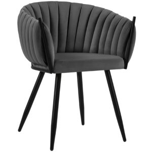 Tmavě šedá sametová jídelní židle MICADONI Levin  - Výška79 cm- Šířka 53 cm