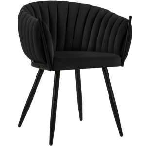 Černá sametová jídelní židle MICADONI Levin  - Výška79 cm- Šířka 53 cm
