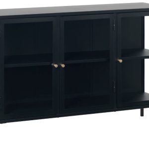 Černá kovová vitrína Unique Furniture Carmel 85 x 132 cm  - Výška85 cm- Šířka 132 cm
