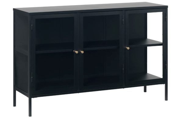 Černá kovová vitrína Unique Furniture Carmel 85 x 132 cm  - Výška85 cm- Šířka 132 cm