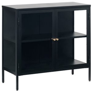 Černá kovová vitrína Unique Furniture Carmel 85 x 90 cm  - Výška85 cm- Šířka 90 cm
