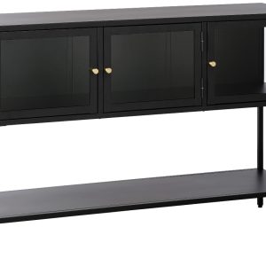 Černá kovová vitrína Unique Furniture Carmel 88 x 132 cm  - Výška88 cm- Šířka 132 cm