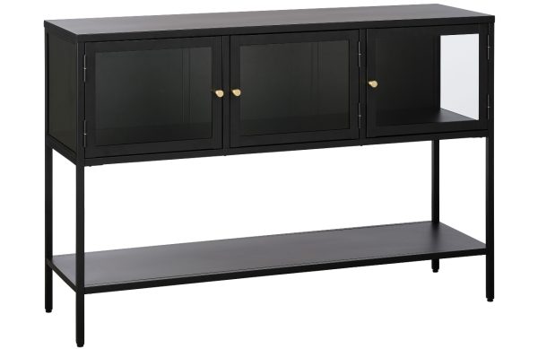 Černá kovová vitrína Unique Furniture Carmel 88 x 132 cm  - Výška88 cm- Šířka 132 cm