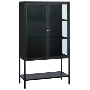 Černá kovová vitrína Unique Furniture Carmel 160 x 90 cm  - Výška160 cm- Šířka 90 cm