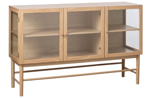 Dubová vitrína Unique Furniture Elba 88 x 140 cm  - Výška88 cm- Šířka 140 cm