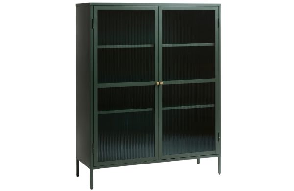 Tmavě zelená kovová vitrína Unique Furniture Bronco 140 x 111 cm  - Výška140 cm- Šířka 111 cm