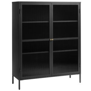 Černá kovová vitrína Unique Furniture Bronco 140 x 111 cm  - Výška140 cm- Šířka 111 cm