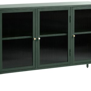 Tmavě zelená kovová vitrína Unique Furniture Bronco 85 x 132 cm  - Výška85 cm- Šířka 132 cm