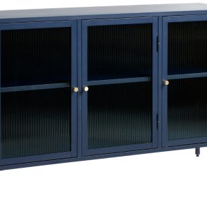 Modrá kovová vitrína Unique Furniture Bronco 85 x 132 cm  - Výška85 cm- Šířka 132 cm