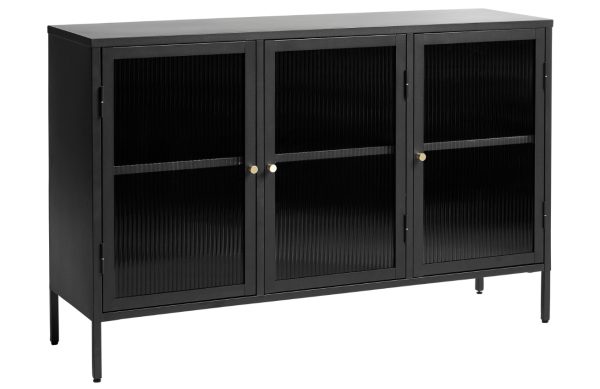 Černá kovová vitrína Unique Furniture Bronco 85 x 132 cm  - Výška85 cm- Šířka 132 cm