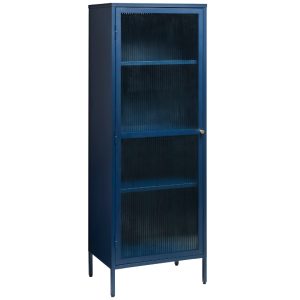 Modrá kovová vitrína Unique Furniture Bronco 160 x 58 cm  - Výška160 cm- Šířka 58 cm