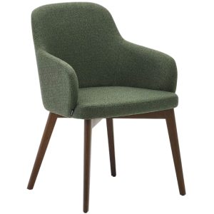 Zelená čalouněná jídelní židle Kave Home Nelida s tmavou podnoží  - Výška84 cm- Šířka 56 cm
