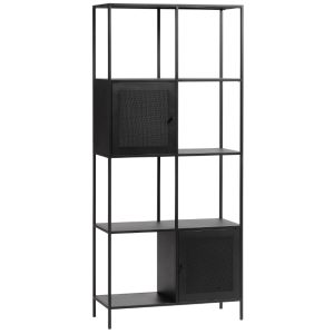 Černá kovová knihovna Unique Furniture Malibu 180 x 80 cm  - Výška180 cm- Šířka 80 cm