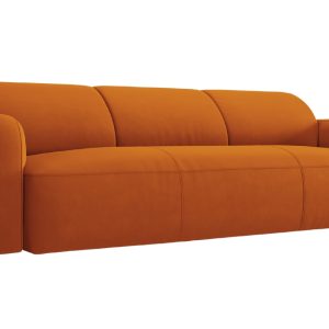 Oranžová sametová trojmístná pohovka MICADONI Greta 235 cm  - Šířka235 cm- Výška 72 cm