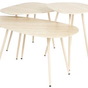 White Label Set tří béžových keramických konferenčních stolků WLL FAIZ  - Celková výška44 cm- Celková šířka 73 cm