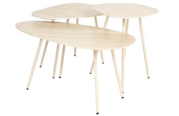 White Label Set tří béžových keramických konferenčních stolků WLL FAIZ  - Celková výška44 cm- Celková šířka 73 cm