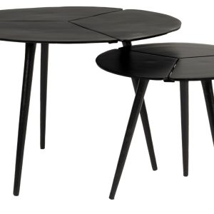 White Label Set dvou černých kovových odkládacích stolků WLL KOURDEBOUR  - Výška41 / 35 cm- Průměr 60 / 40 cm