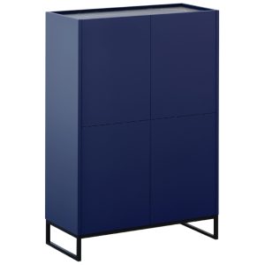 Modrá lakovaná komoda Windsor & Co Helene 90 x 40 cm s mramorovým dekorem  - Výška130 cm- Šířka 90 cm