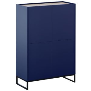 Modrá lakovaná komoda Windsor & Co Helene 90 x 40 cm s dubovým dekorem  - Výška130 cm- Šířka 90 cm