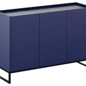 Modrá lakovaná komoda Windsor & Co Helene 120 x 40 cm s mramorovým dekorem  - Výška80 cm- Šířka 120 cm