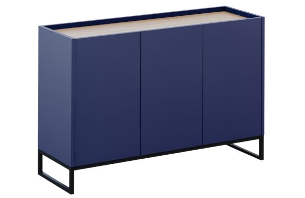 Modrá lakovaná komoda Windsor & Co Helene 120 x 40 cm s dubovým dekorem  - Výška80 cm- Šířka 120 cm