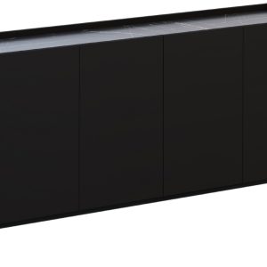 Černá lakovaná komoda Windsor & Co Helene 160 x 40 cm s mramorovým dekorem  - Výška80 cm- Šířka 160 cm