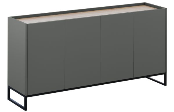 Tmavě šedá lakovaná komoda Windsor & Co Helene 160 x 40 cm s dubovým dekorem  - Výška80 cm- Šířka 160 cm