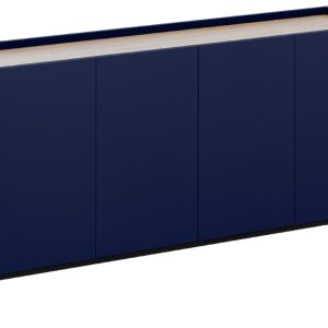 Modrá lakovaná komoda Windsor & Co Helene 160 x 40 cm s dubovým dekorem  - Výška80 cm- Šířka 160 cm