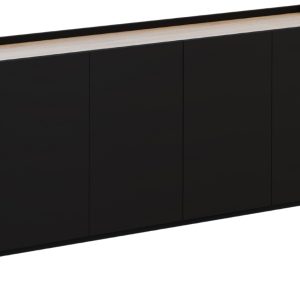 Černá lakovaná komoda Windsor & Co Helene 160 x 40 cm s dubovým dekorem  - Výška80 cm- Šířka 160 cm