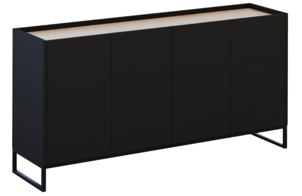 Černá lakovaná komoda Windsor & Co Helene 160 x 40 cm s dubovým dekorem  - Výška80 cm- Šířka 160 cm