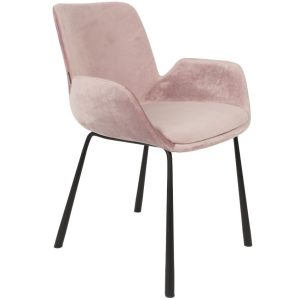 Růžová sametová jídelní židle ZUIVER BRIT  - Výška79 cm- Šířka 59 cm