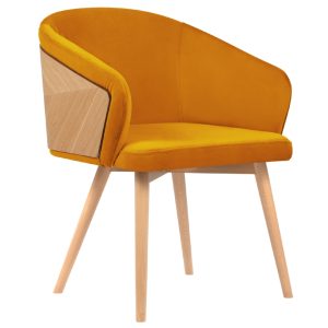 Žlutá sametová jídelní židle Windsor & Co Tucan  - Výška82 cm- Šířka 56 cm