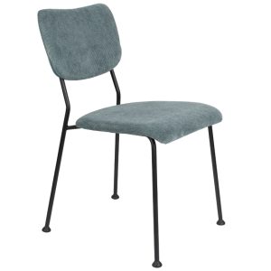 Šedo-modrá manšestrová jídelní židle ZUIVER BENSON  - Výška81 cm- Šířka 47 cm