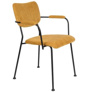 Žlutá manšestrová jídelní židle ZUIVER BENSON s područkami  - Výška81 cm- Šířka 55