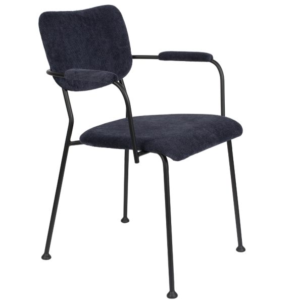 Tmavě modrá manšestrová jídelní židle ZUIVER BENSON s područkami  - Výška81 cm- Šířka 55