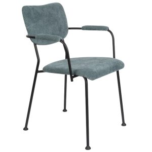 Šedo-modrá manšestrová jídelní židle ZUIVER BENSON s područkami  - Výška81 cm- Šířka 55
