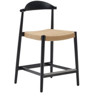 Černá dřevěná barová židle Kave Home Nina 62 cm s výpletem  - Výška94 cm- Šířka 54 cm