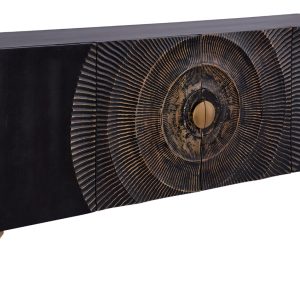 Moebel Living Černá dřevěná komoda Goldos 177 x 38 cm  - Výška77 cm- Šířka 177 cm