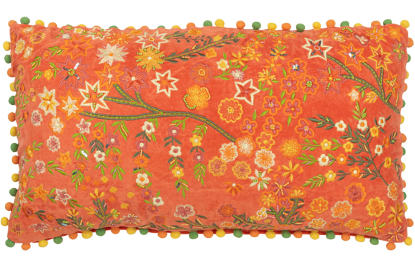 Oranžový sametový polštář J-line Florry 65 x 35 cm  - Výška12 cm- Šířka 65 cm