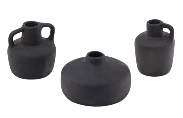 Set tří černých váz Kave Home Sofra 6/8/8 cm  - Výška6/8/8 cm- Celkový průměr 10/6/7 cm
